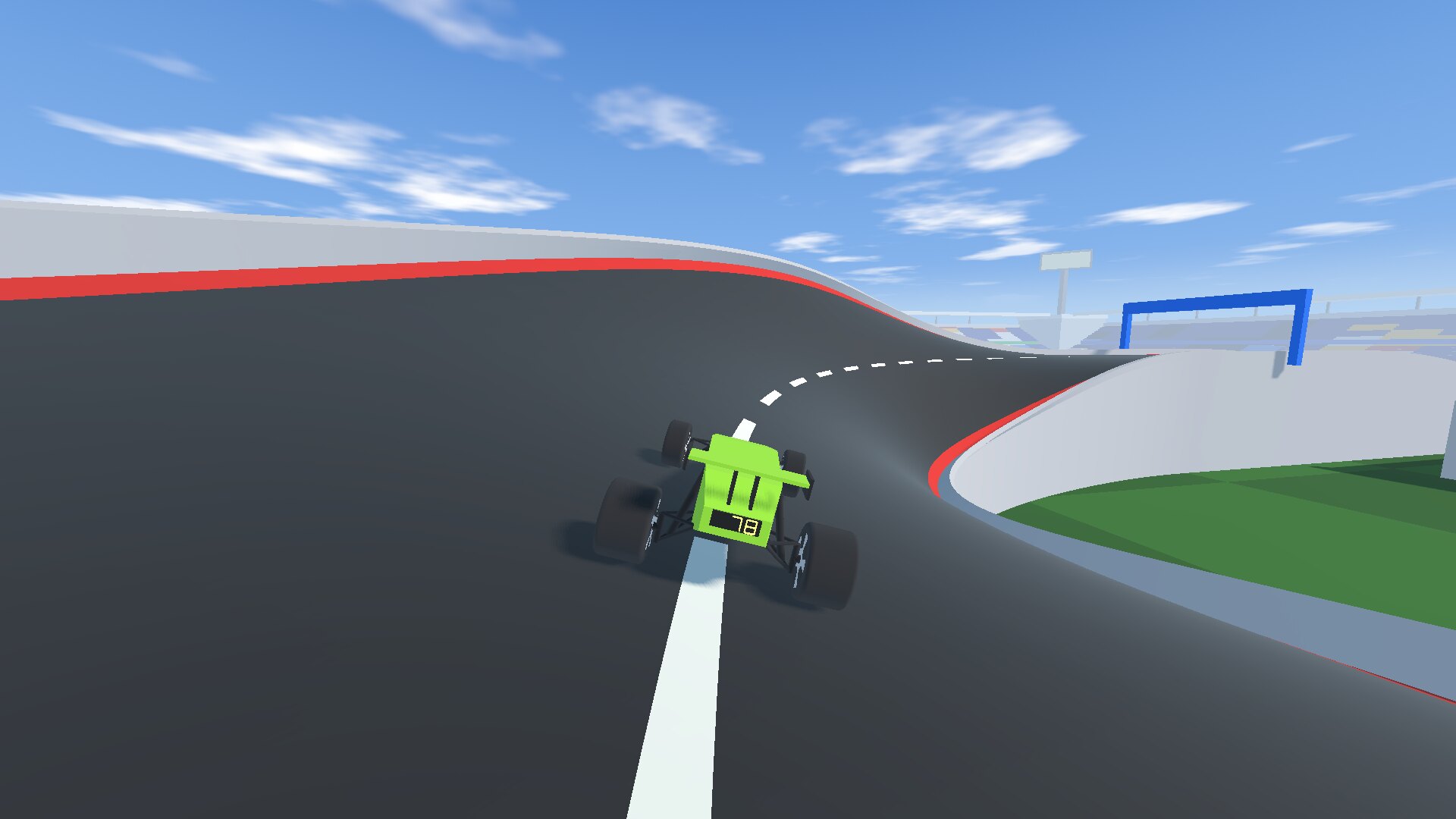 The car leaning into a banked turn.